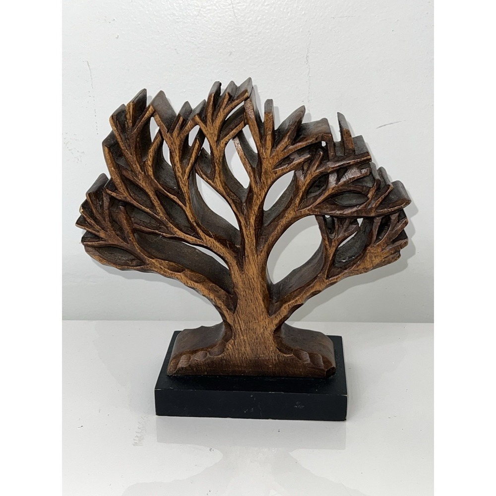 Carved Wood Tree Sculpture Decor Tree of Life Vintage 10" Tall(6/#0)